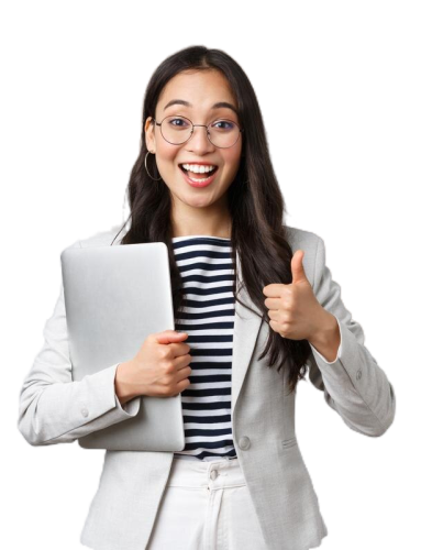concepto-empresaria-exitosa-finanzas-empleo-negocios-mujer-negocios-joven-segura-si-misma-gafas-que-muestra-gesto-pulgar-arriba-sostener-computadora-portatil-garantiza-mejor-calidad-servicio concepto-empresaria-exitosa-finanzas-empleo-negocios-mujer-negocios-joven-segura-si-misma-gafas-que-muestra-gesto-pulgar-arriba-sostener-computadora-portatil-garantiza-mejor-calidad-servicio